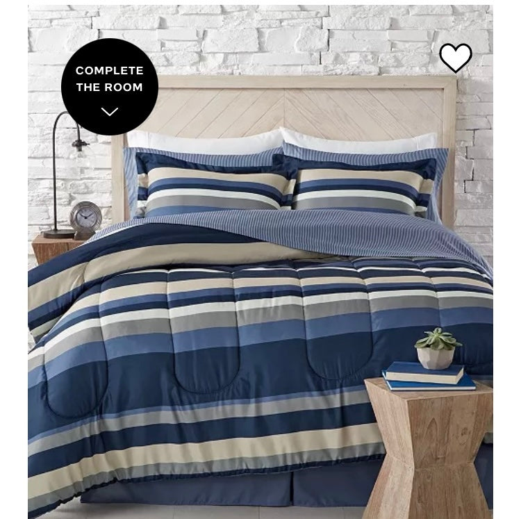 8 piece reversible bedding blue multi hue stripes