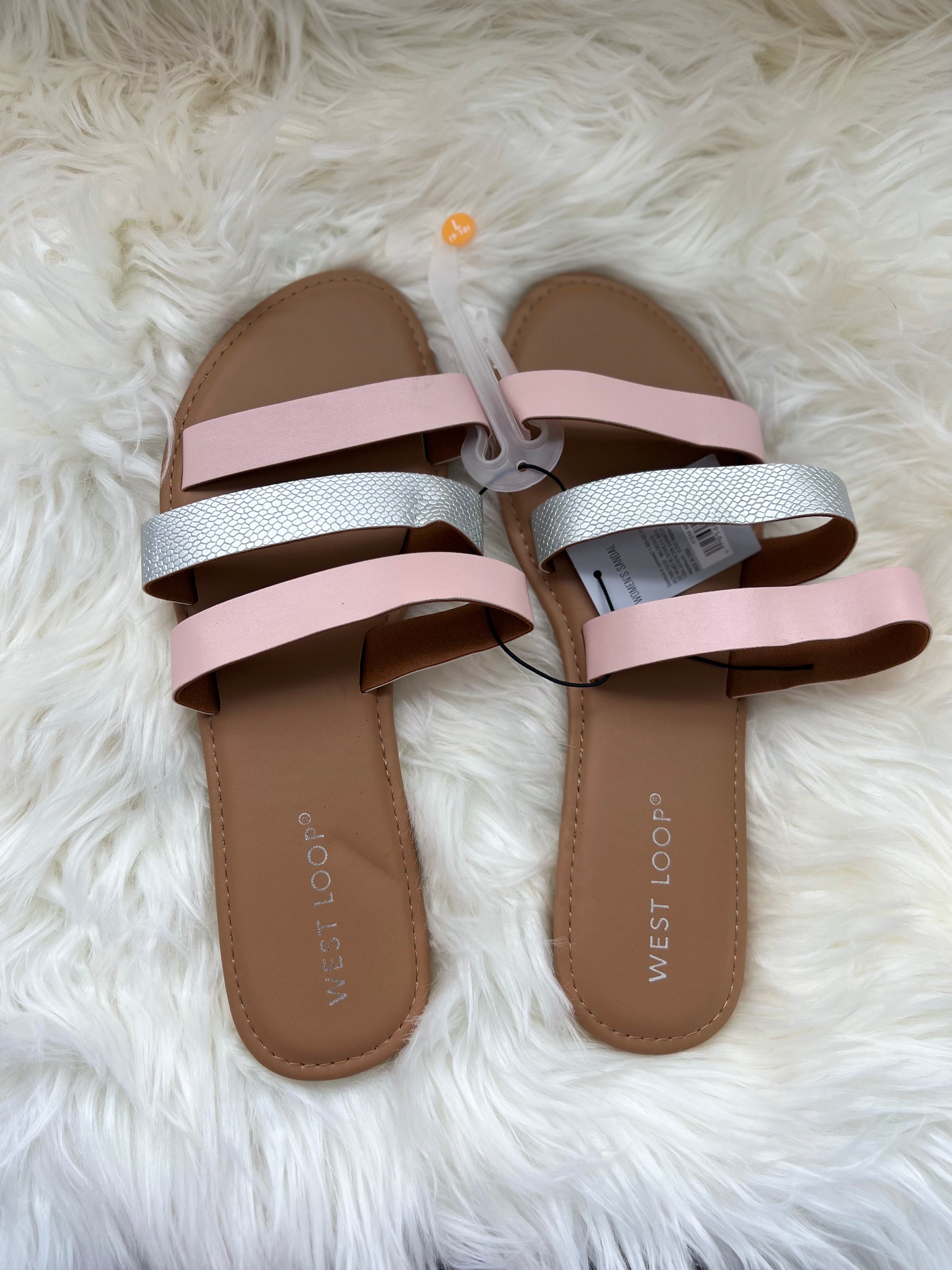 pink and silver leather sandal