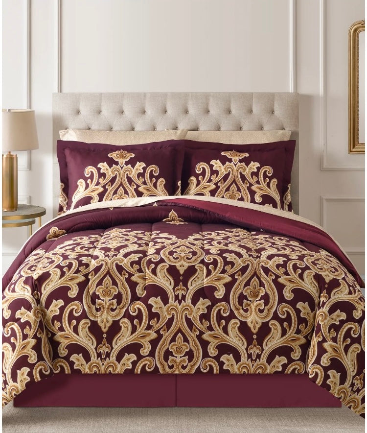 8 piece reversible bedding burgundy royal