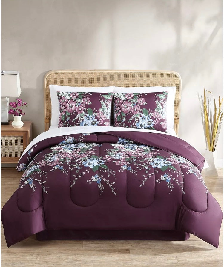 8 piece reversible bedding Purple with flowers